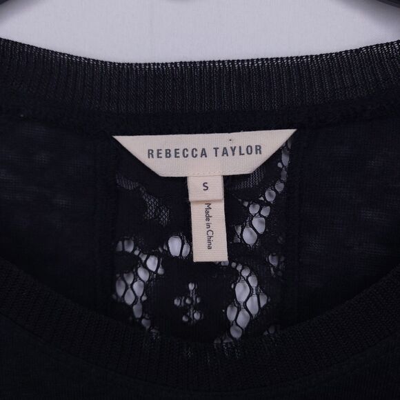 Rebecca Taylor Top Small Black Linen Lace Knit Floral - Picture 10 of 13